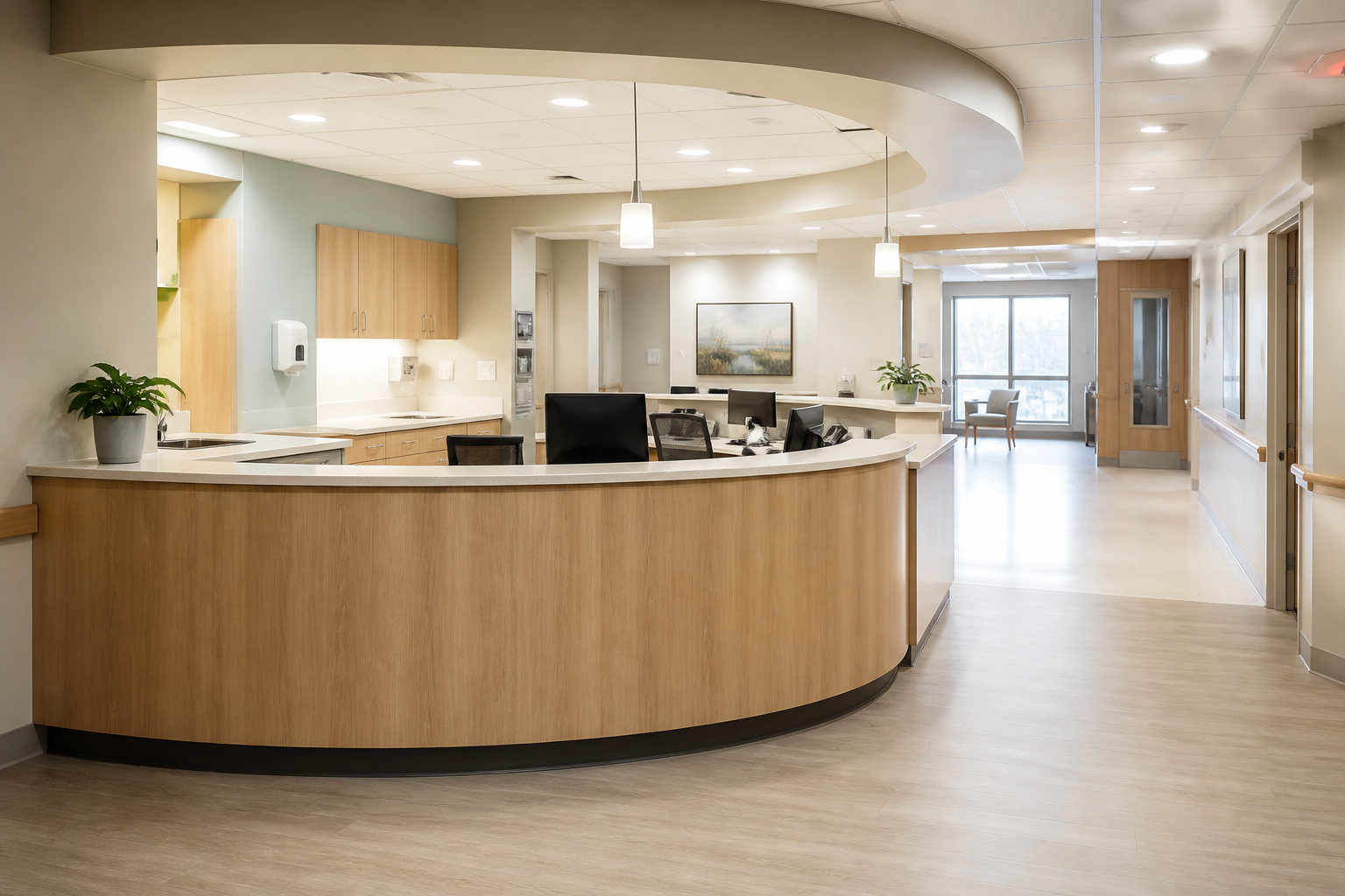 Modern nurse station with calm daylight