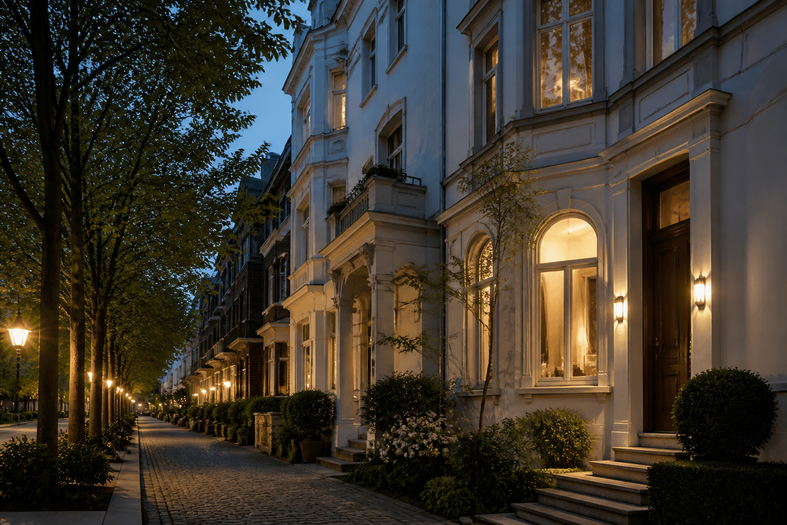 Evening street of townhouses