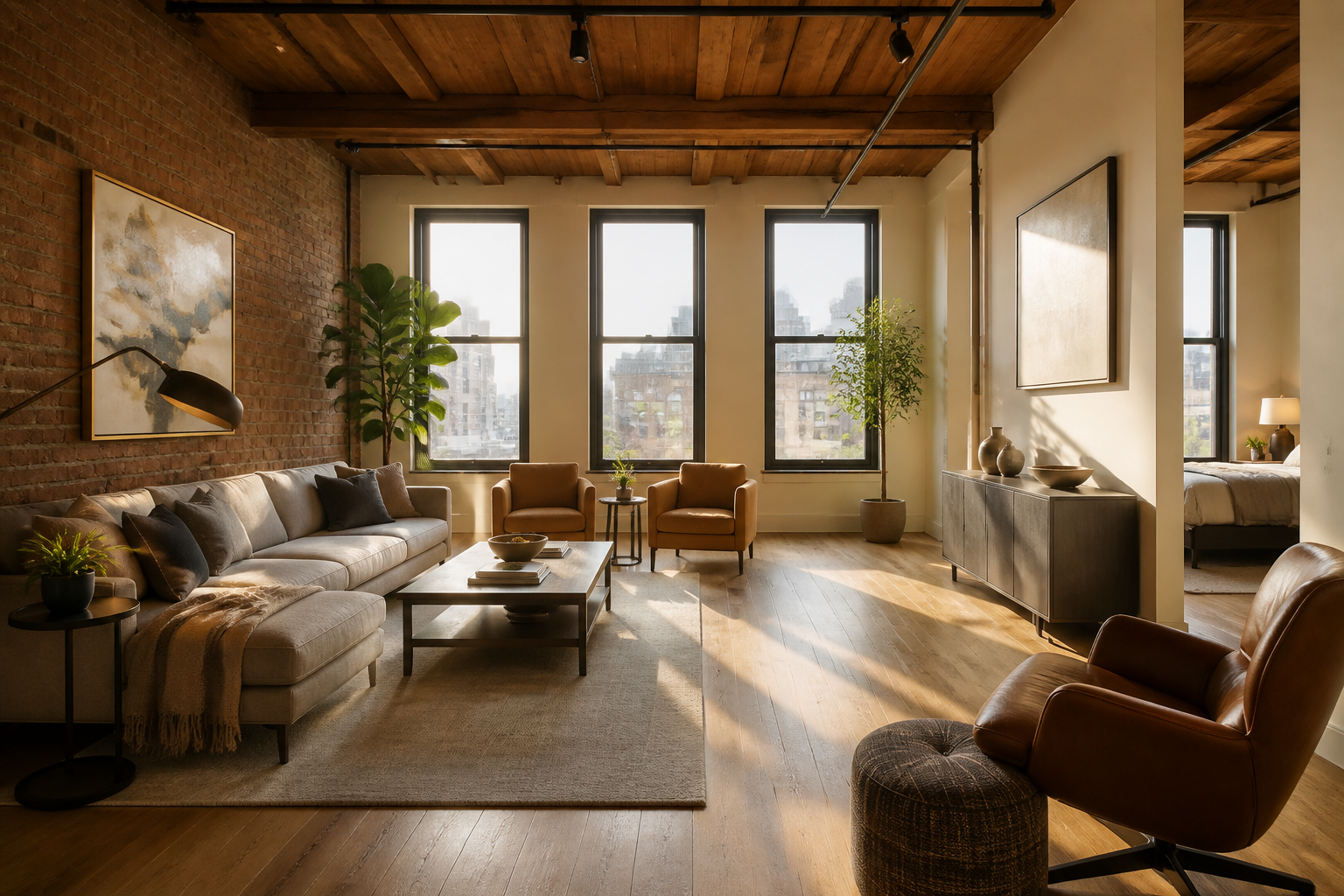 Sunlit loft staged for listing