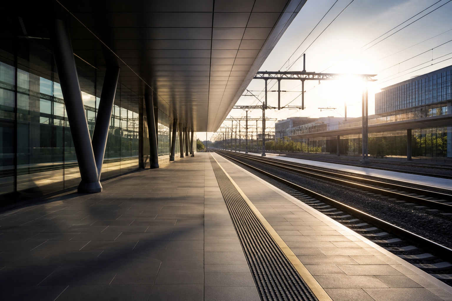 High-speed train arriving at a modern platform