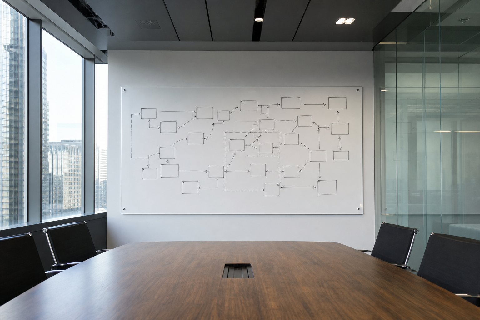 Meeting room with an architecture whiteboard