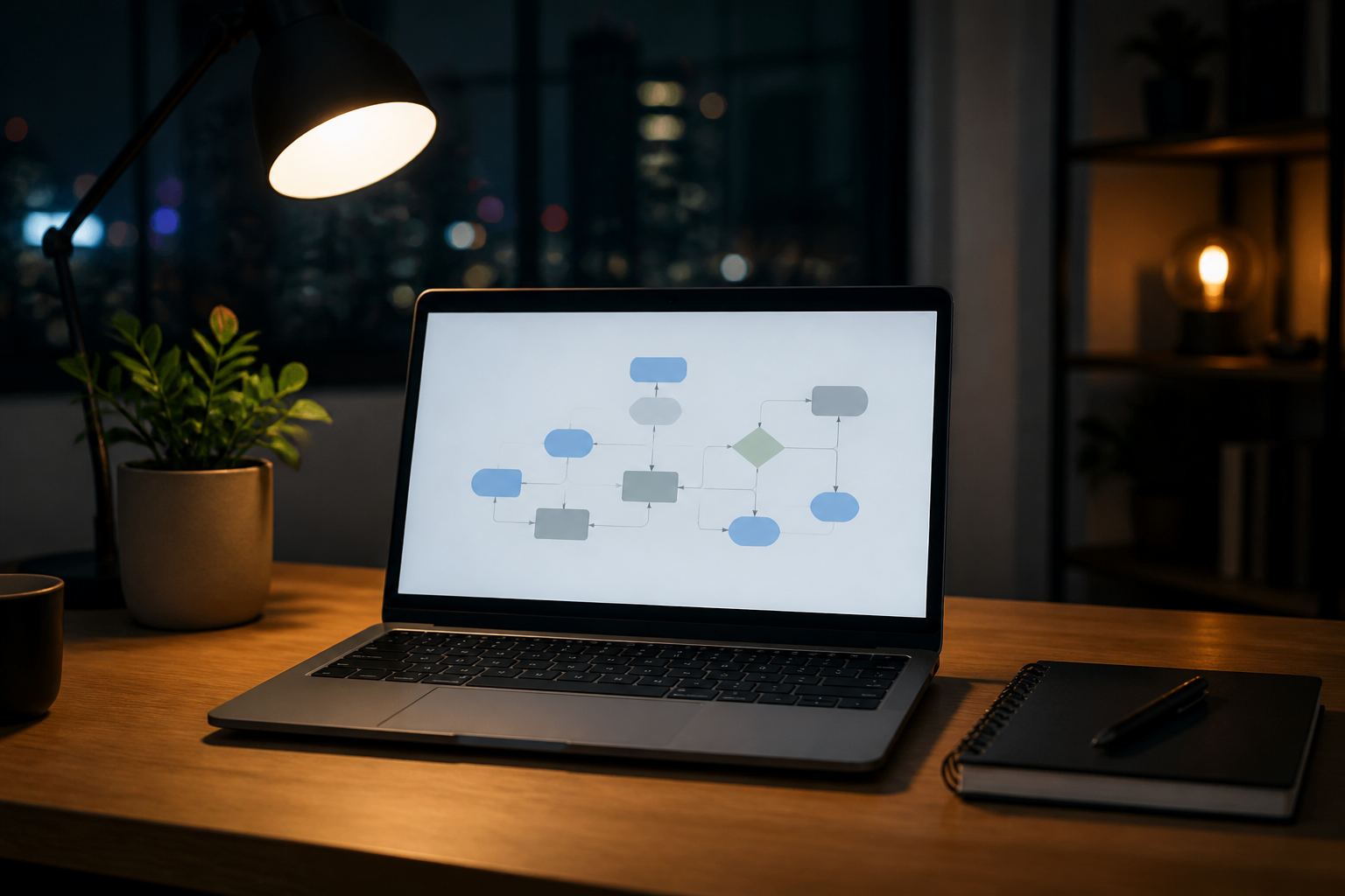 Workstation with a process flowchart