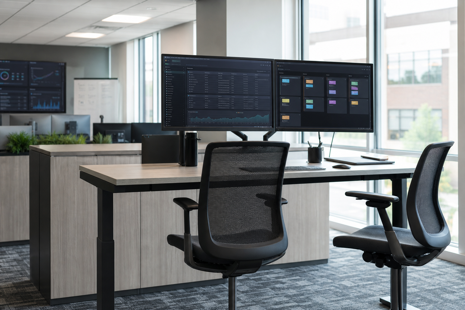 Operations desk with dual screens